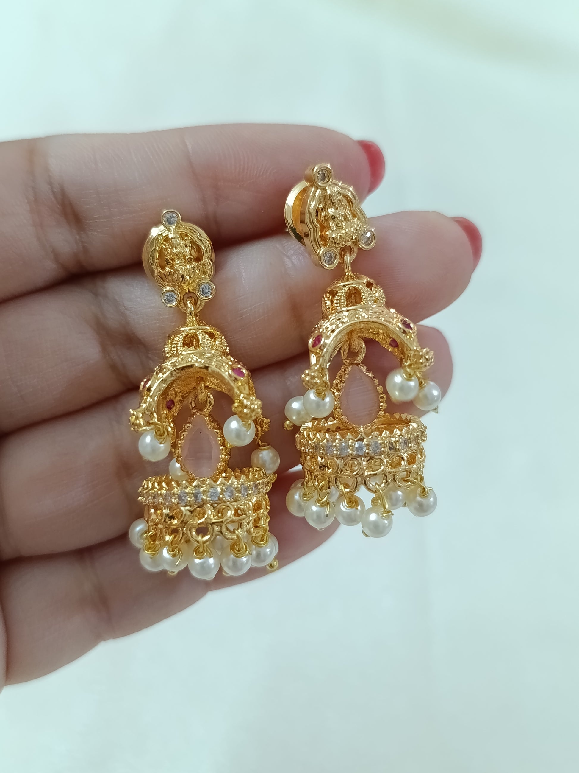 Small Temple Jhumka Earring Set
