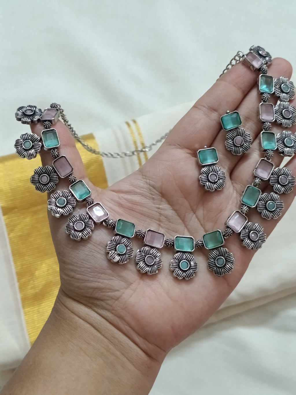 Black Metal Stone Necklace Set V02