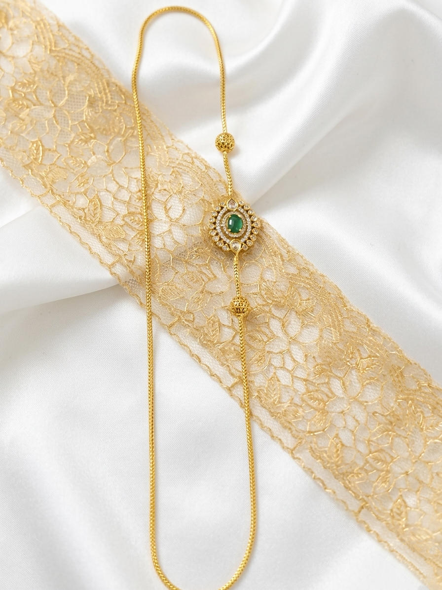 AD Mugappu Long Necklace Set