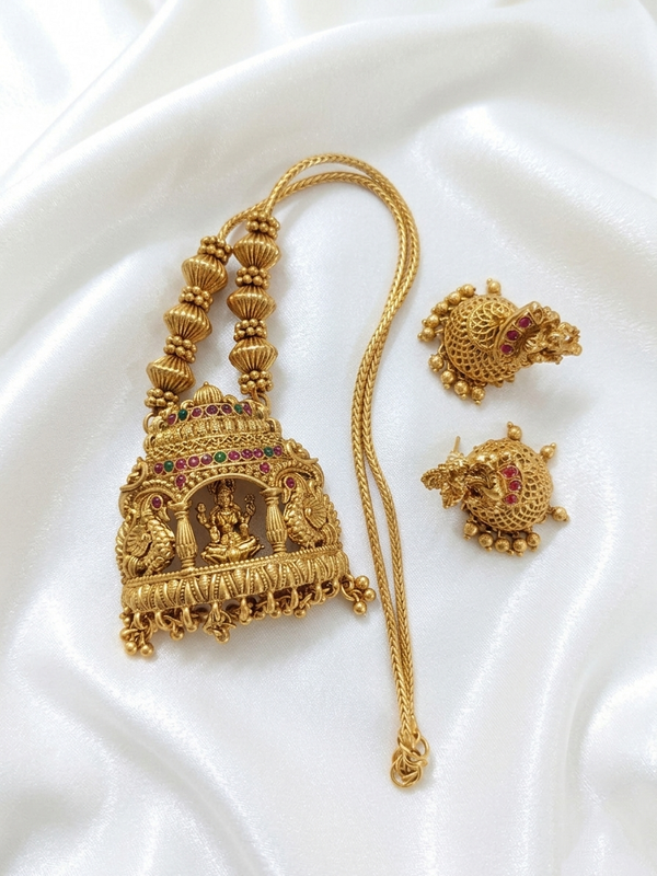 3D Lakshmi Pendant Long Necklace Set