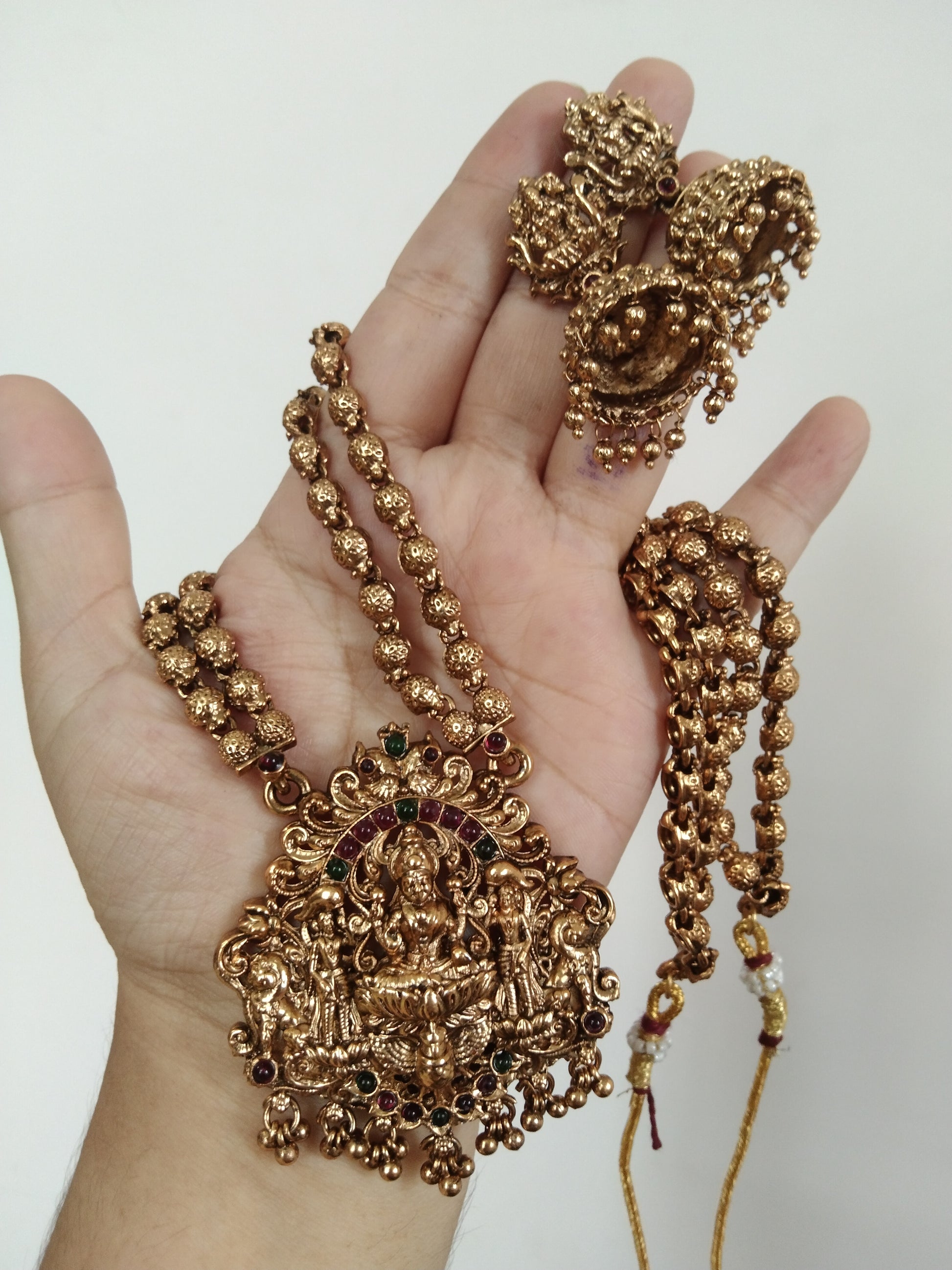Lakshmi Pendant Long Necklace Set V3