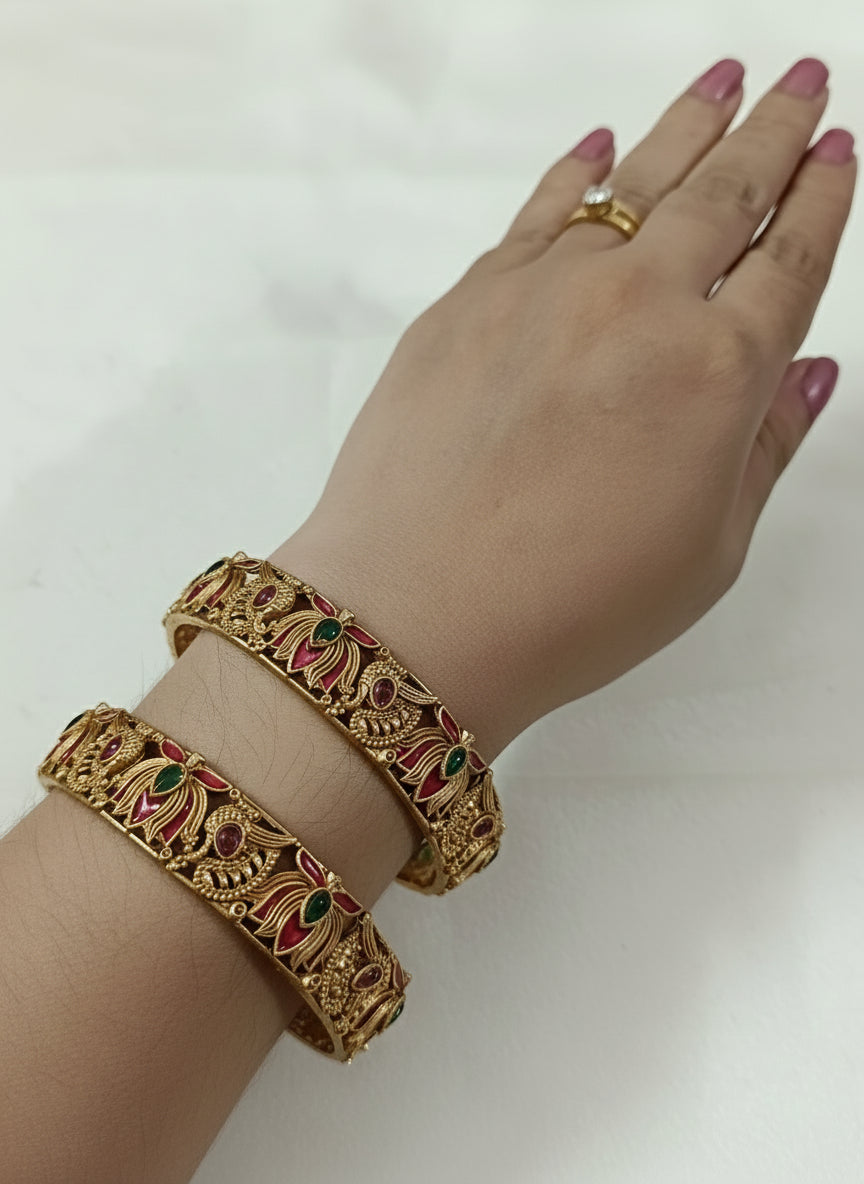 Meenakari Lotus Peacock Bangle Set of 2