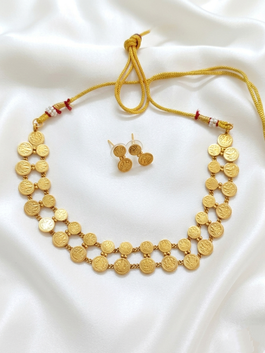Double Layer Lakshmi Kashu Necklace Set