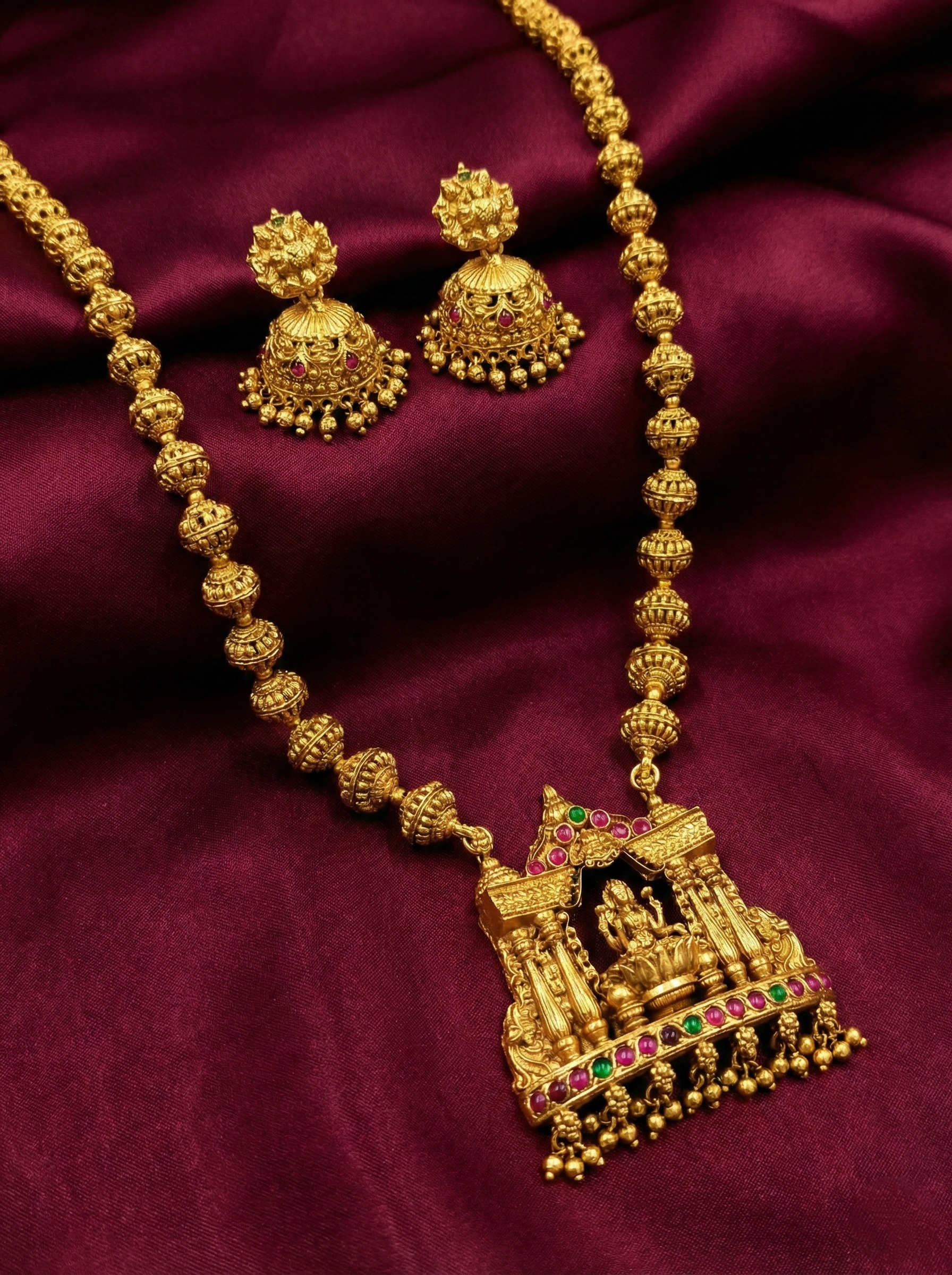 Lakshmi Pendant Mid Long Necklace Set V12