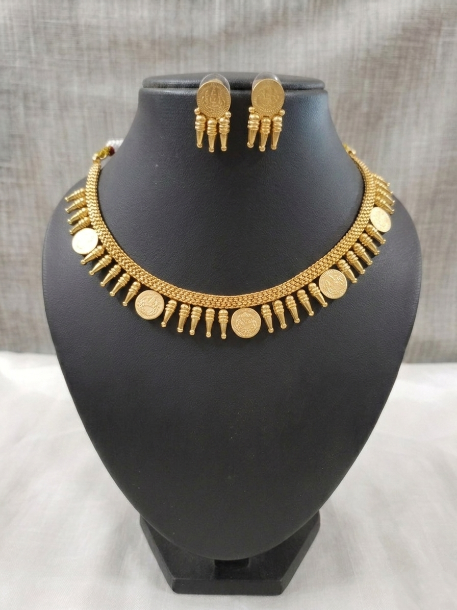Matte Finish Mullamottu Coin Necklace Set