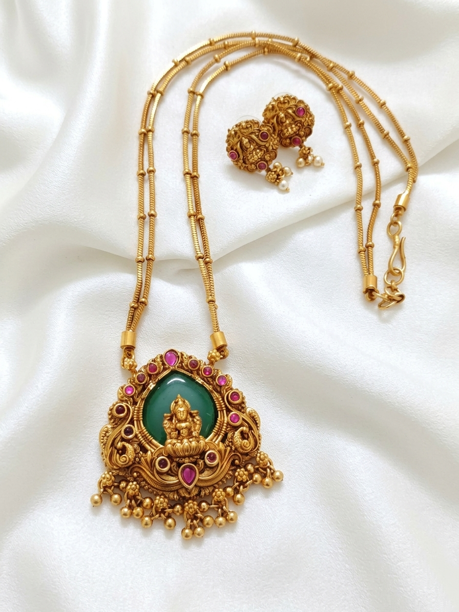 2 Line Chain Palakka Lakshmi Pendant Necklace Set