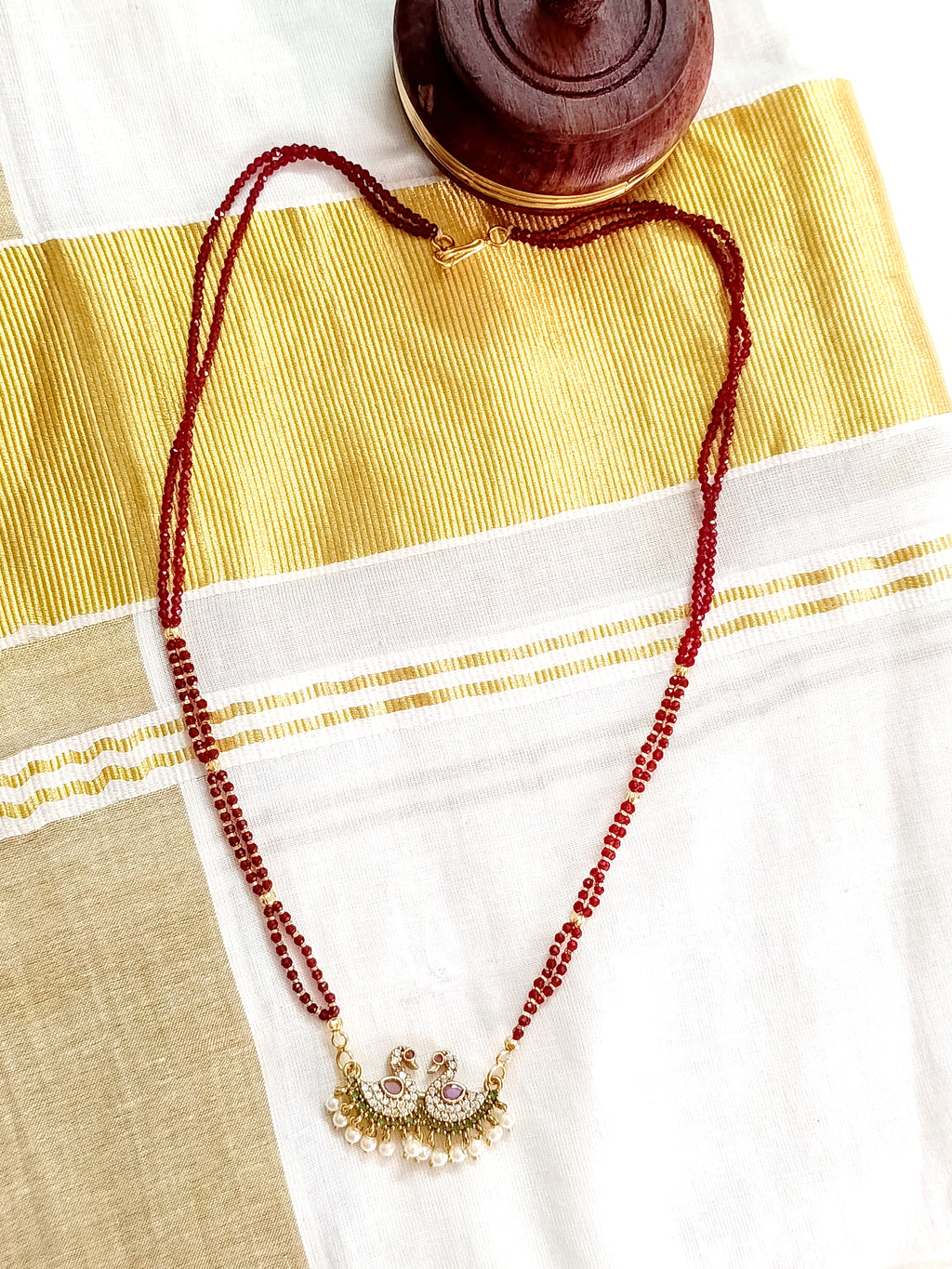 AD Pendant Multi Layer Pearl Mid Long Necklace