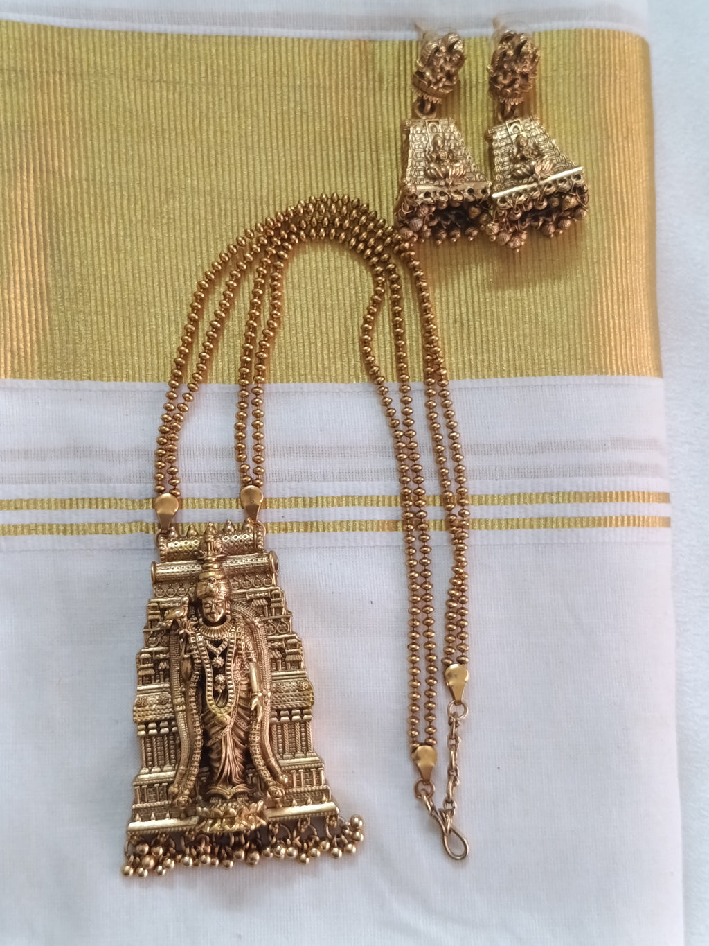 Meenakshi Pendant Temple Mid Long Necklace Set