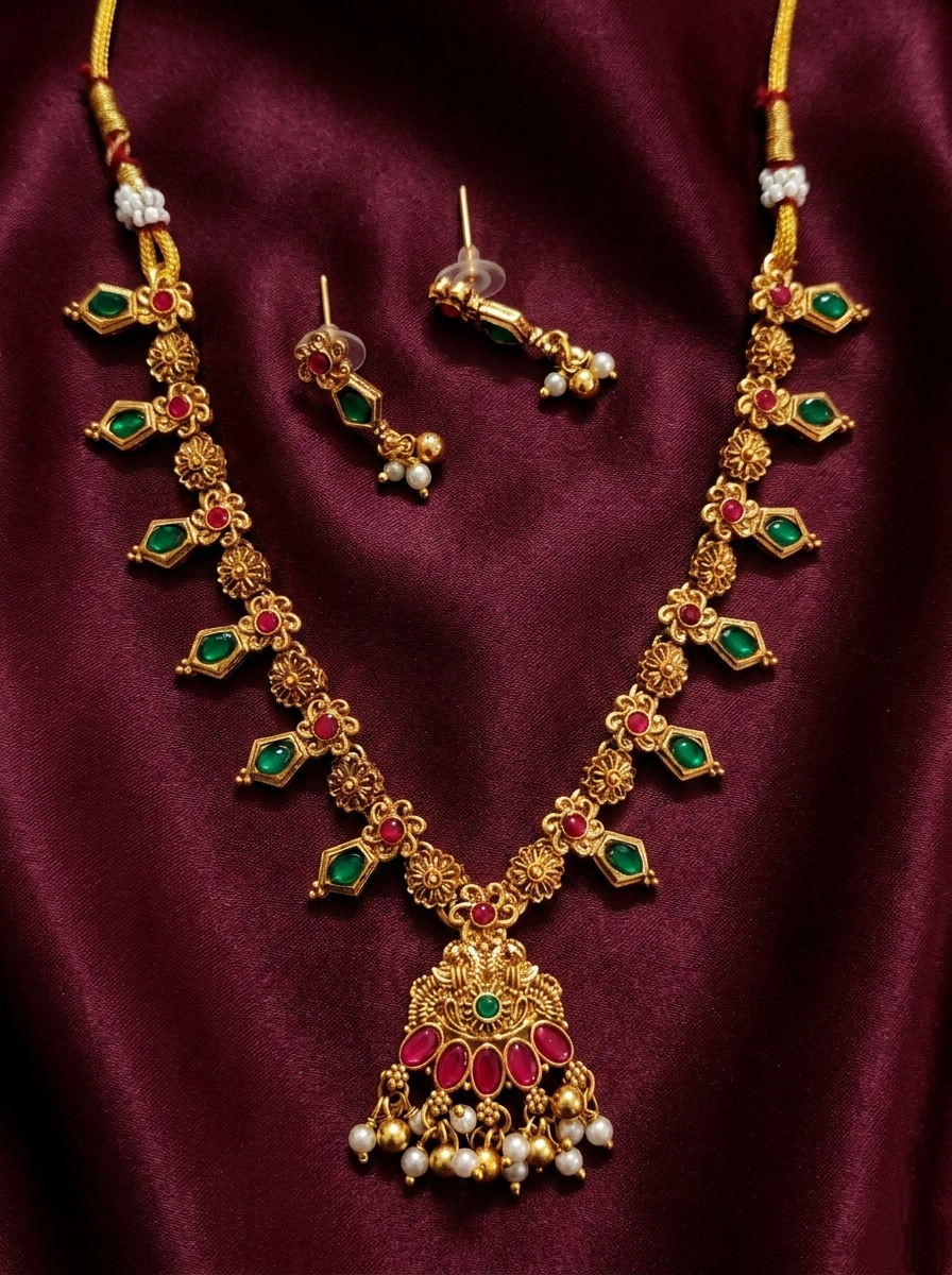 Low Budget Matte Finish Nagapadam Necklace Set V2