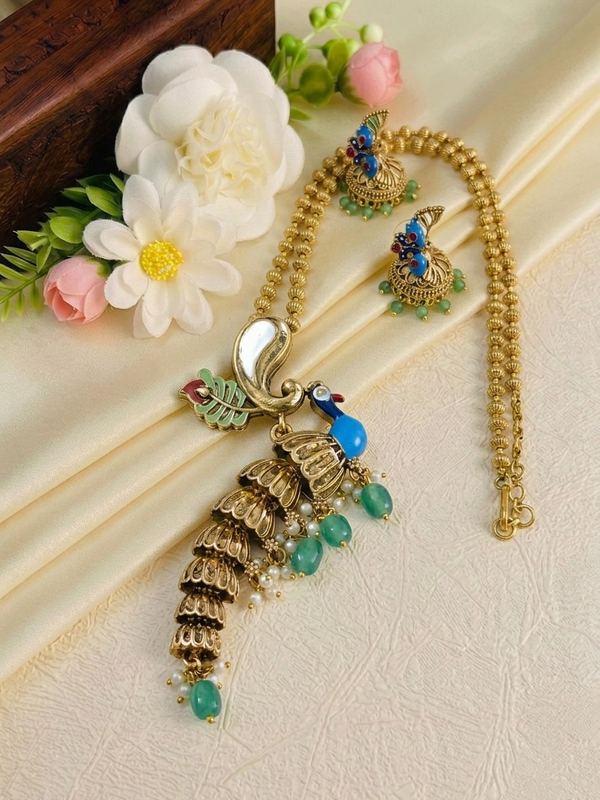 Enamel Peacock Ball Long Necklace Set