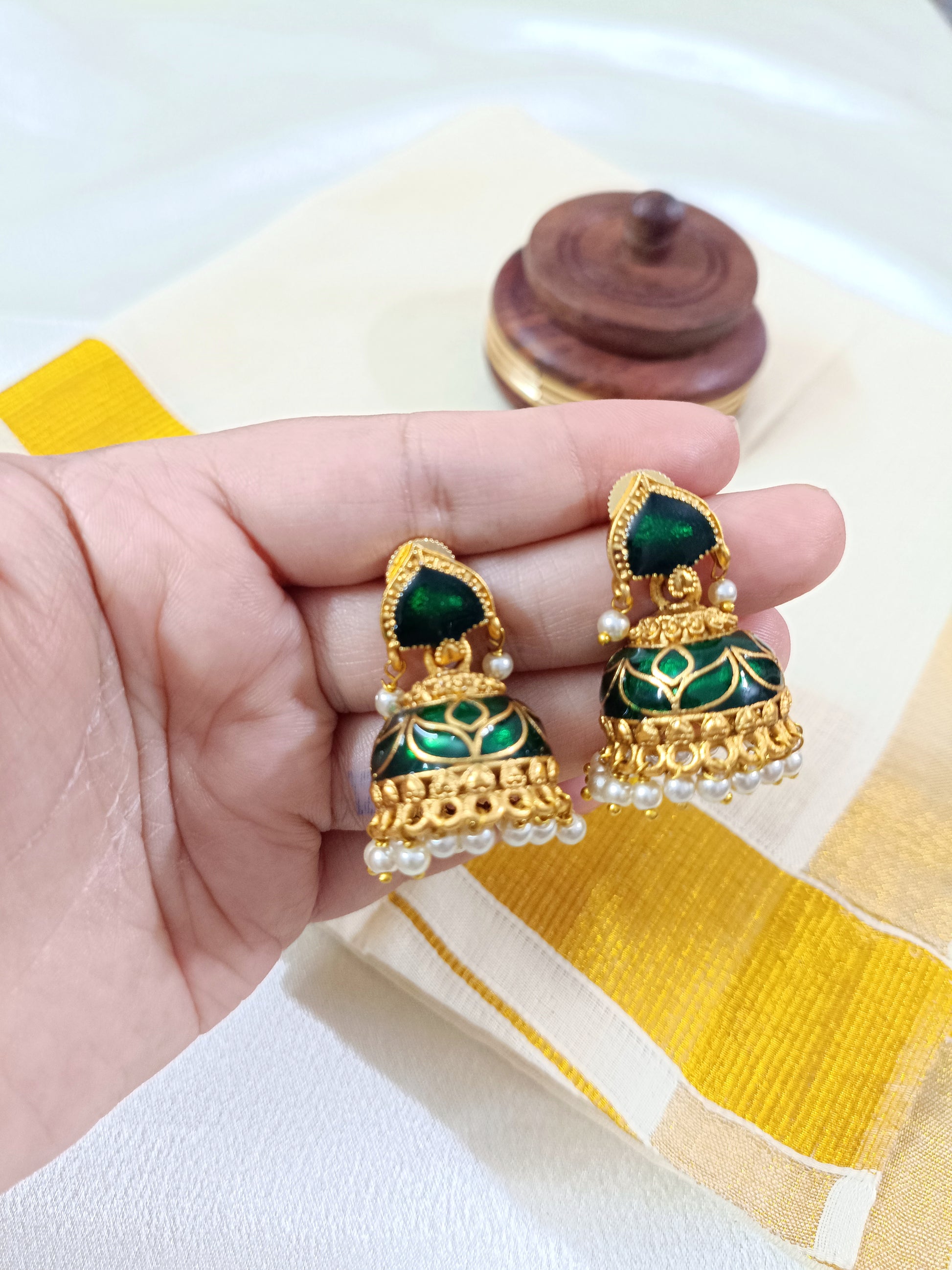 Palakka Jhumka Earring V1