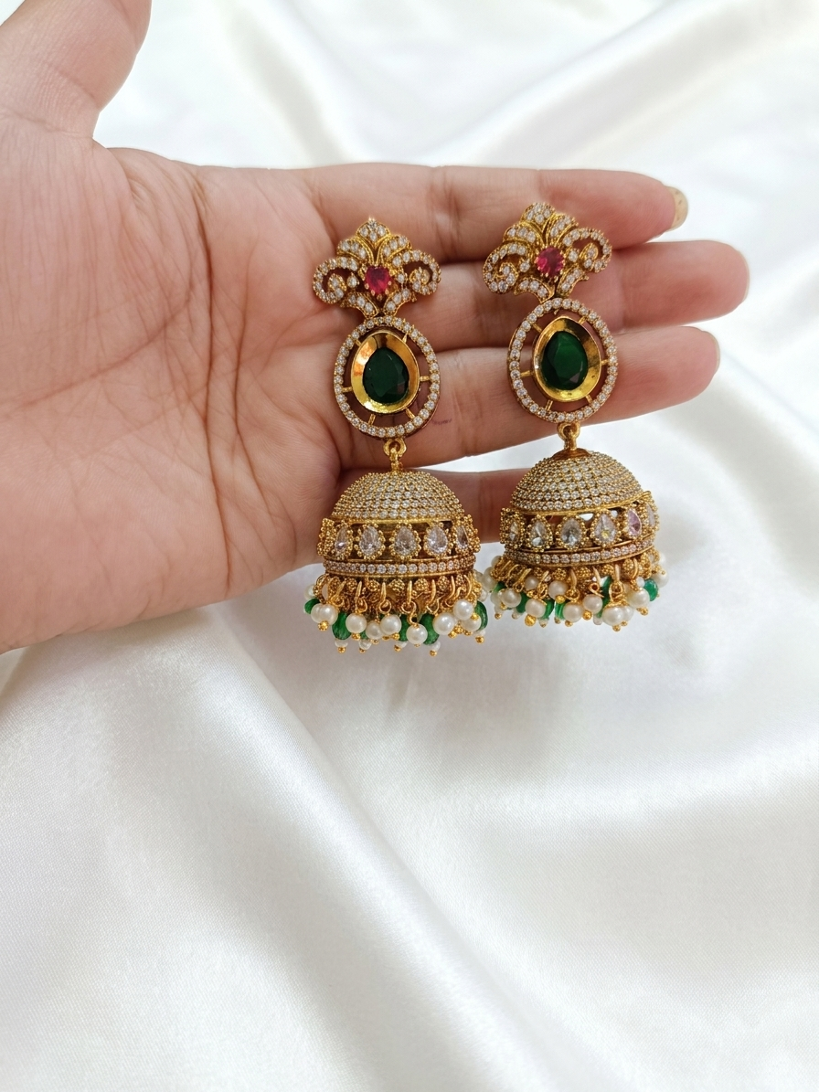 AD Jhumka with beads V1 Earring
