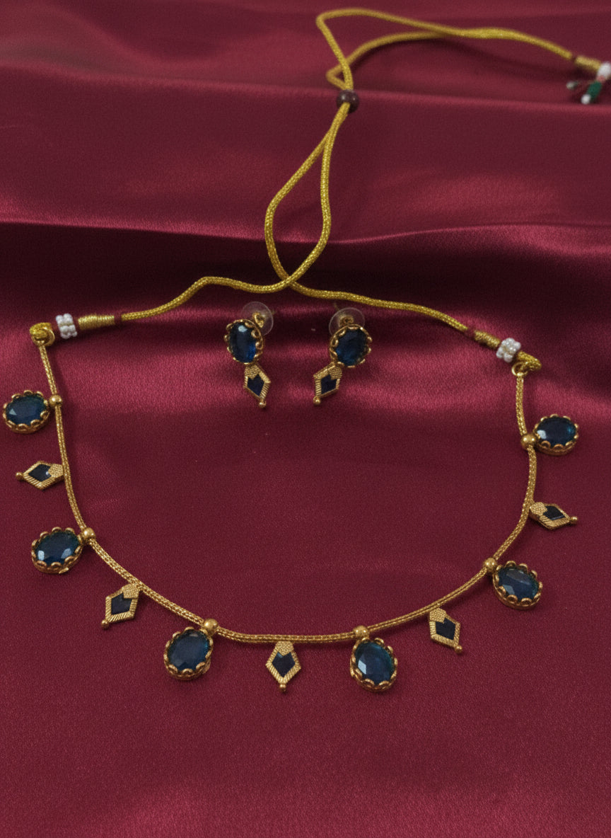 Fusion Palakka with AD Stone Necklace Set