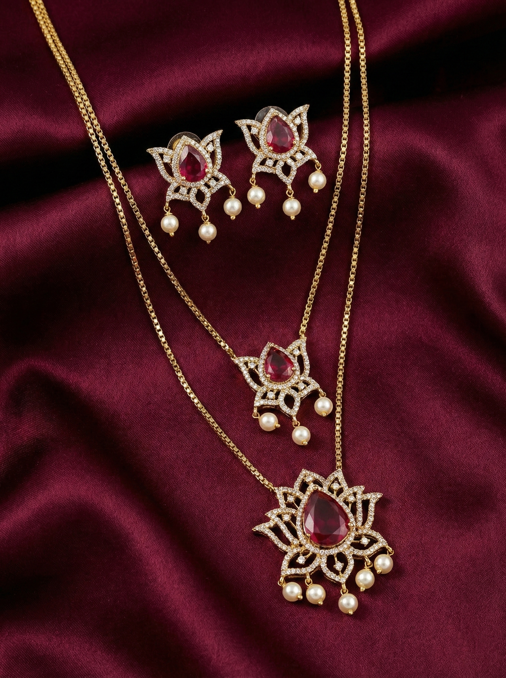 2 Line AD Padma Long Necklace Set