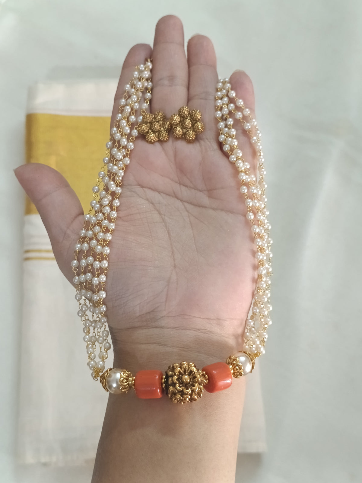 Pearl Coral Mid Long Necklace Set V224