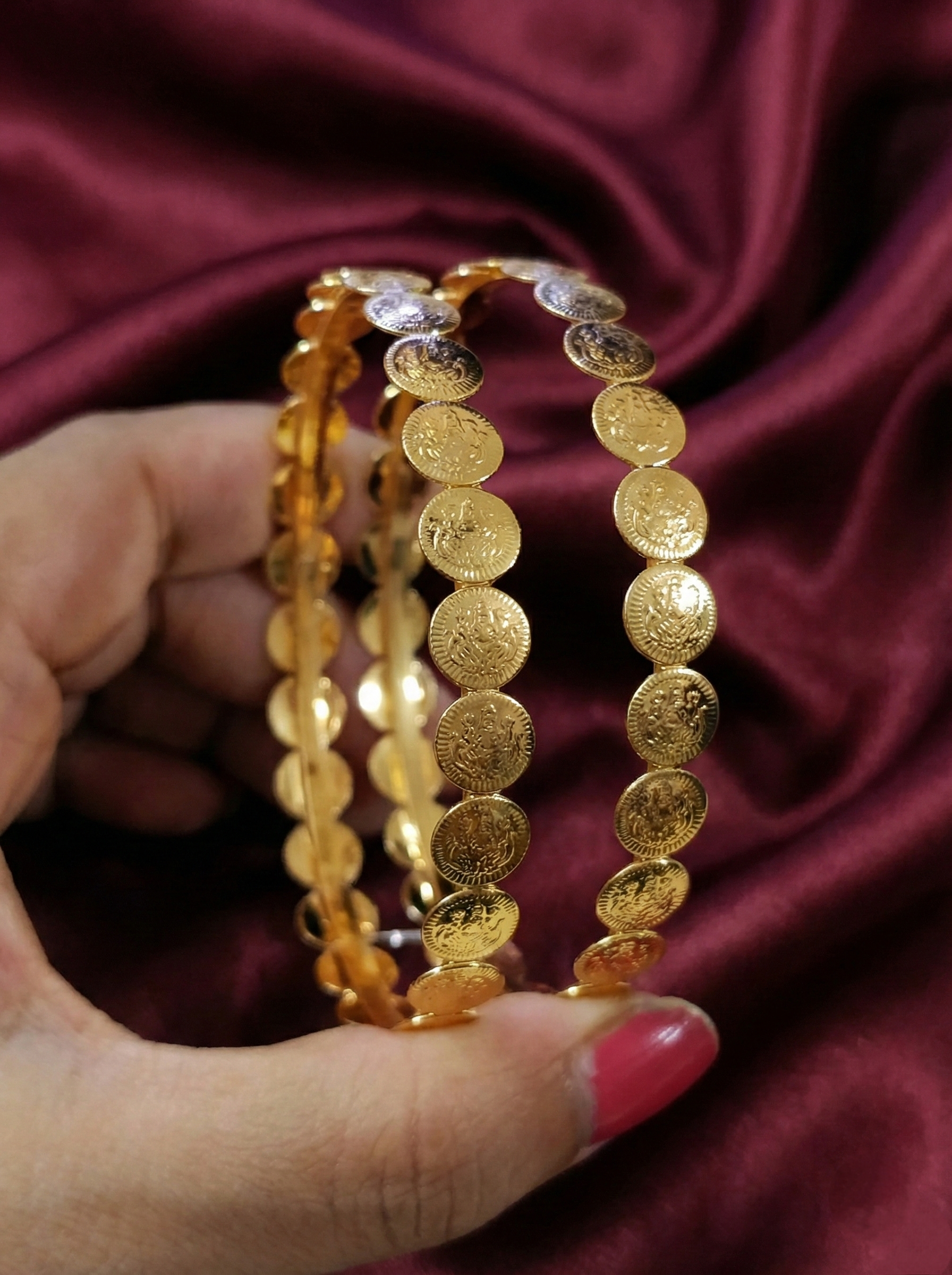 Micro Polish Coin Bangle Set of 2
