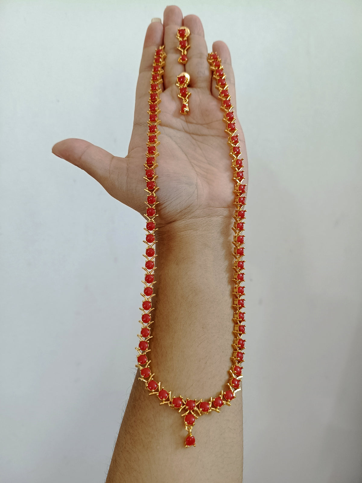 Micro Polish Coral Long Necklace Set V2