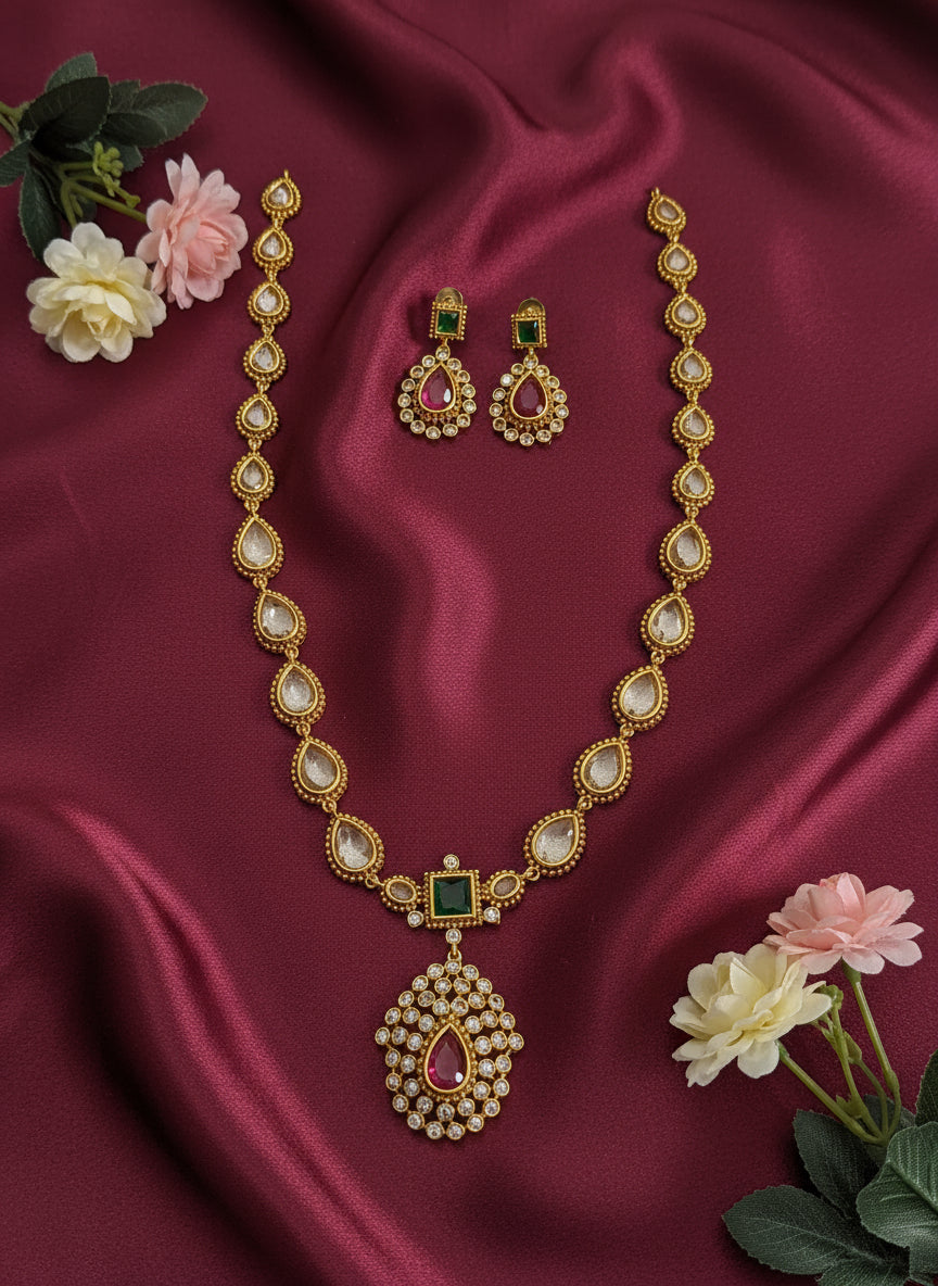 Celebrity Inspired AD Stone Long Necklace Set