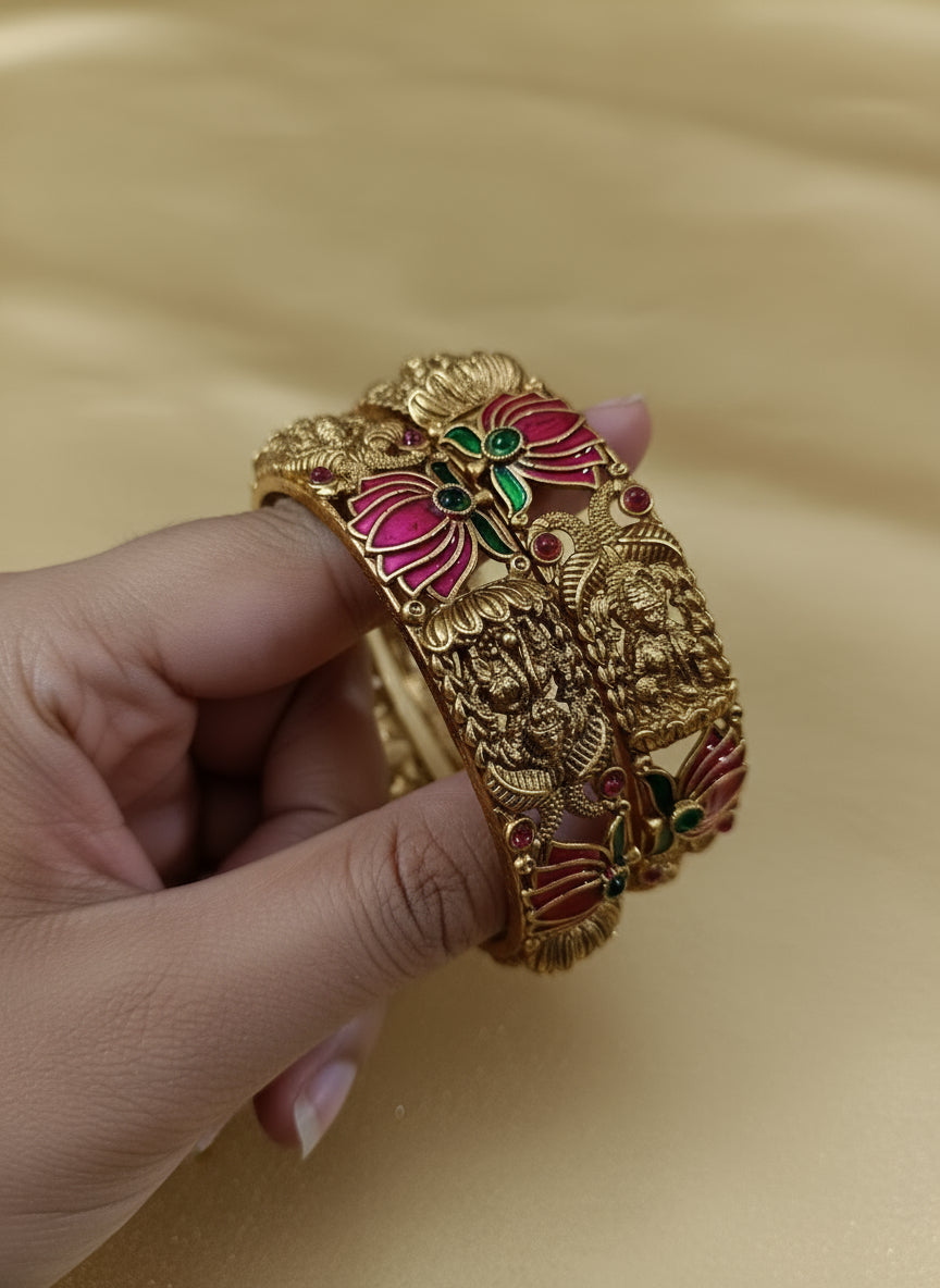 Meenakari Lotus Lakshmi Bangle Set of 2