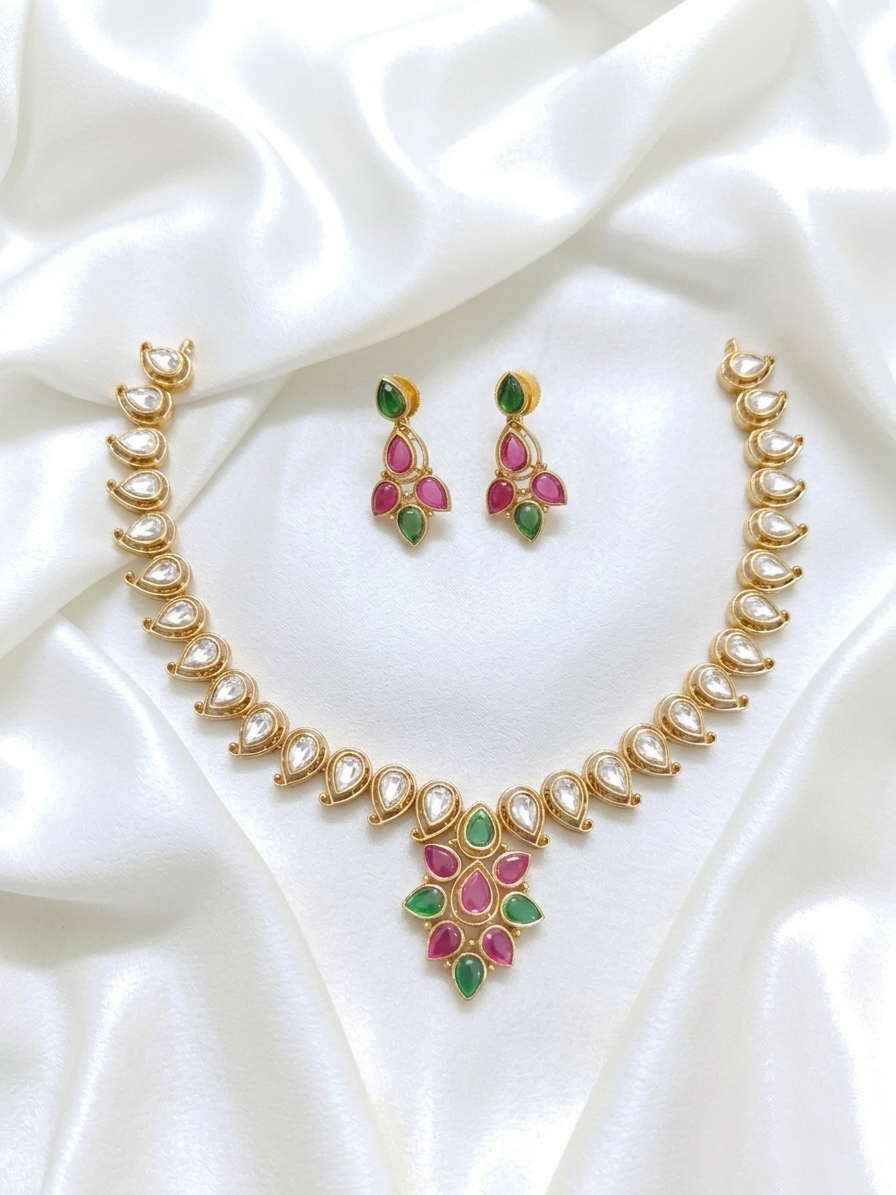 Matte Finish AD Stone Necklace Set V124
