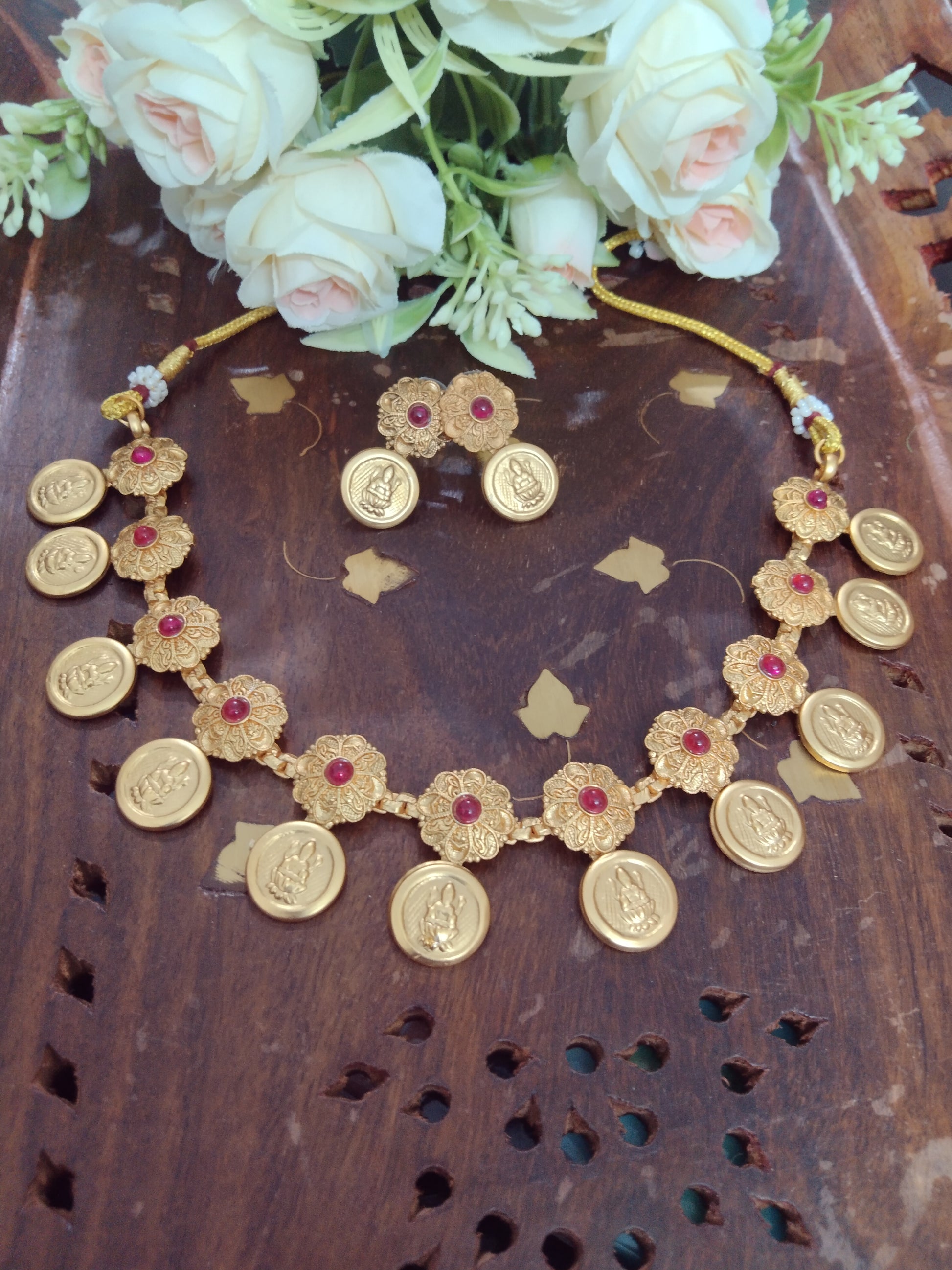 Floral Lakshmi Coin Necklace