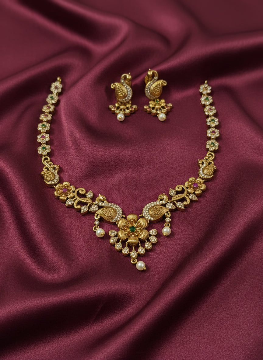 Peacock Floral Necklace Necklace Set V2