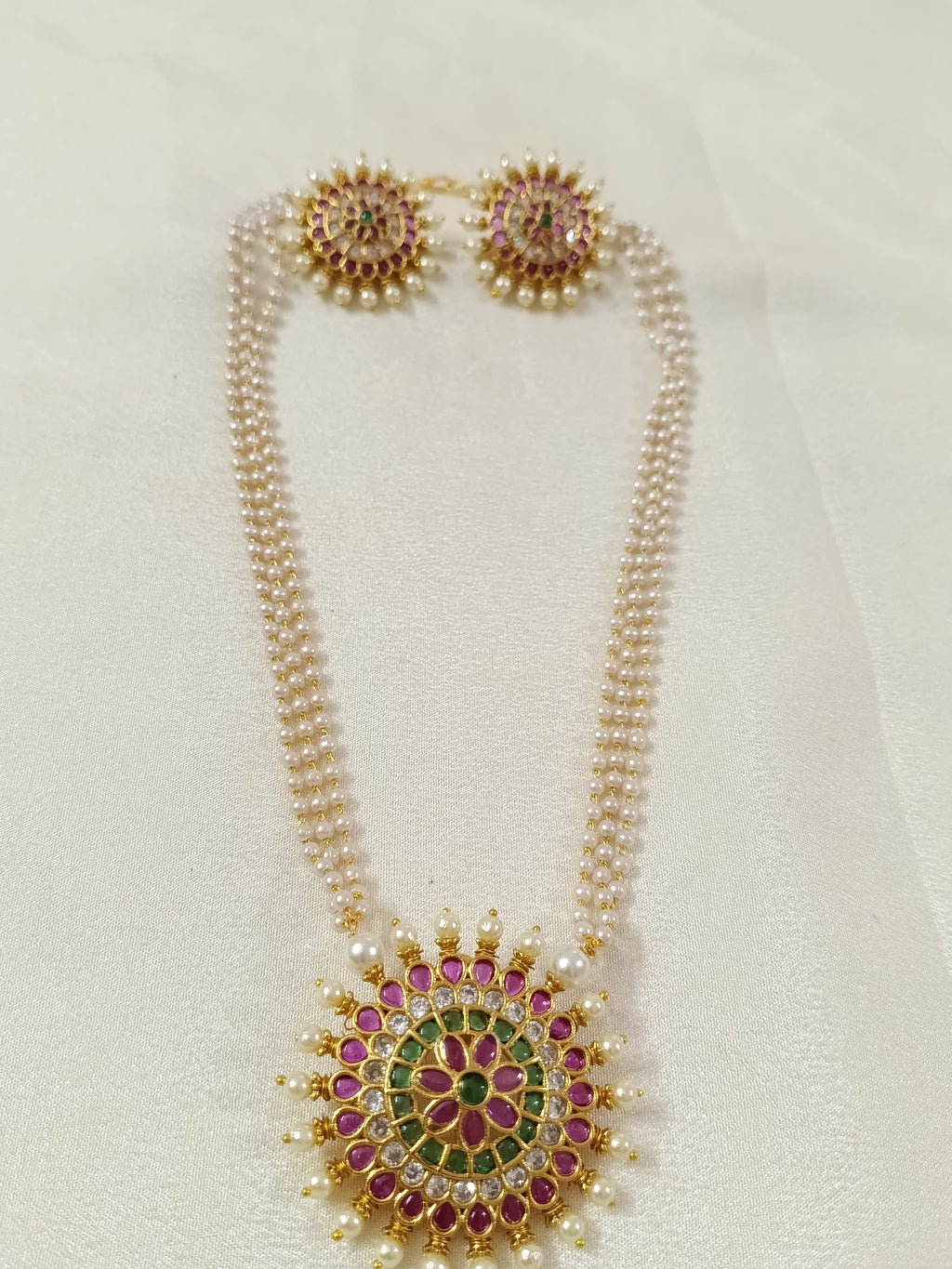 Pearl Layer pendant Mid Long Necklace Set V5