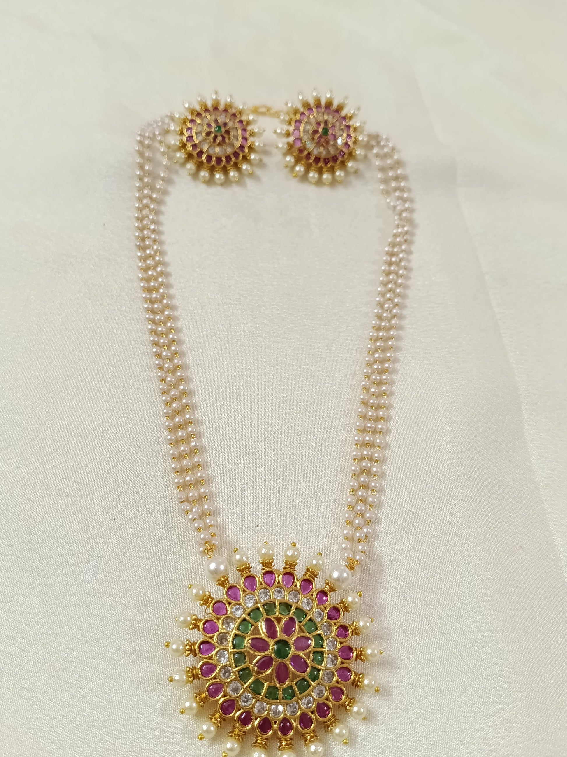 Pearl Layer pendant Mid Long Necklace Set V5