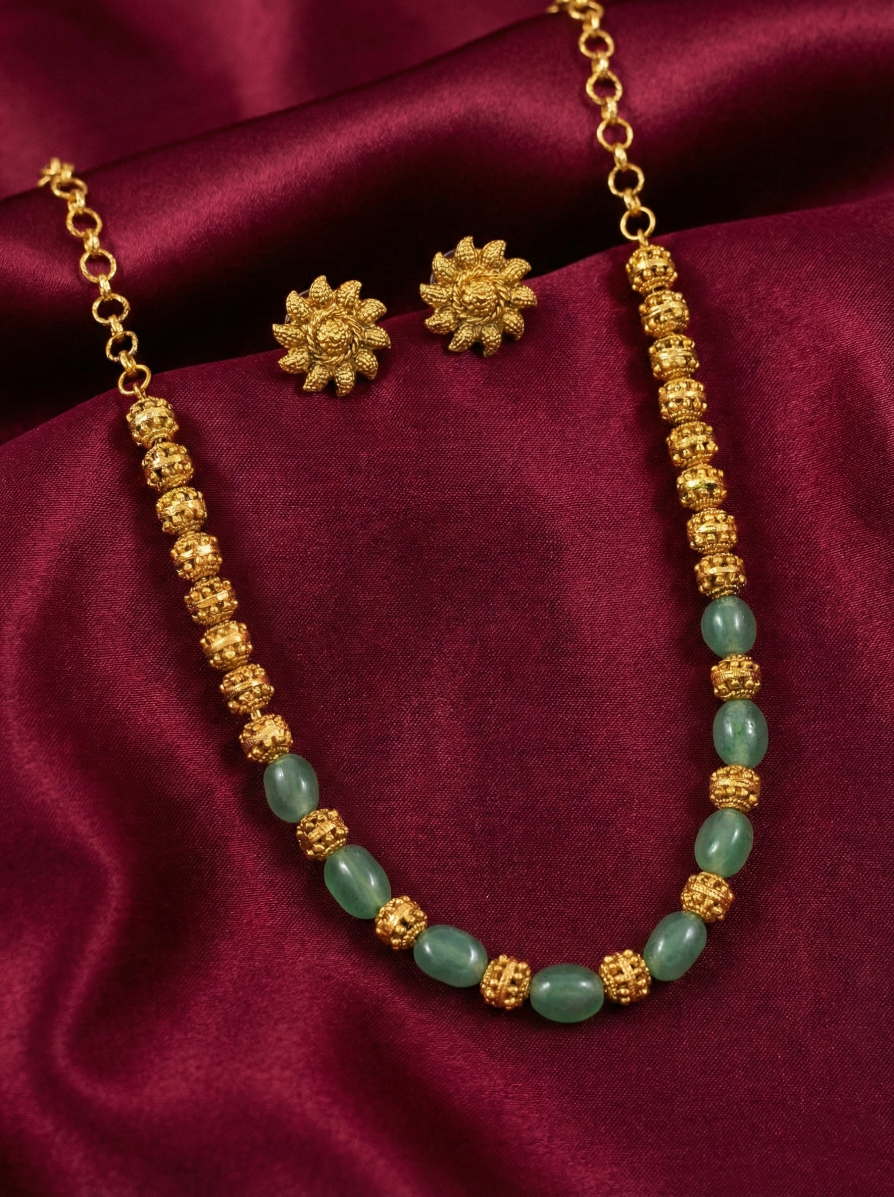 Olive Antique Bead  Necklace Set