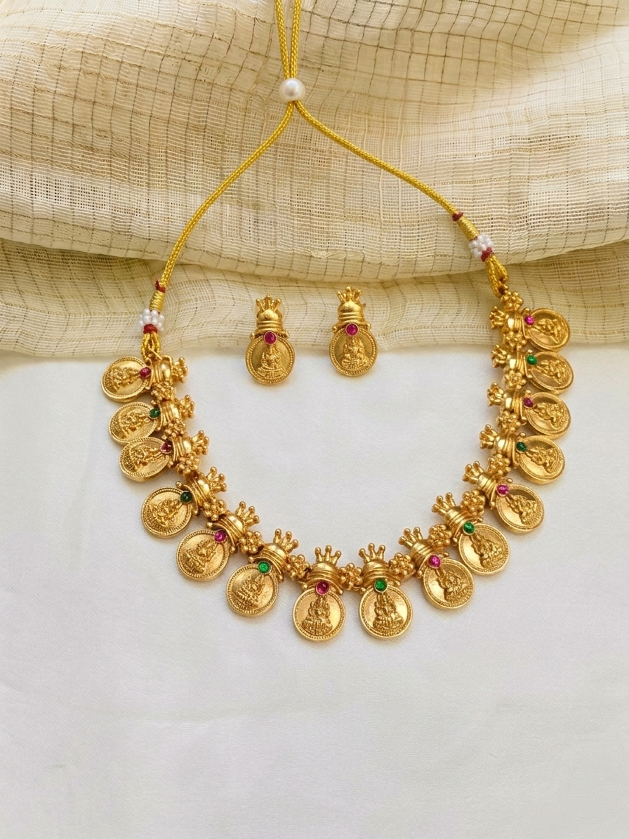 Traditional Lakshmi Coin Necklace Set V3