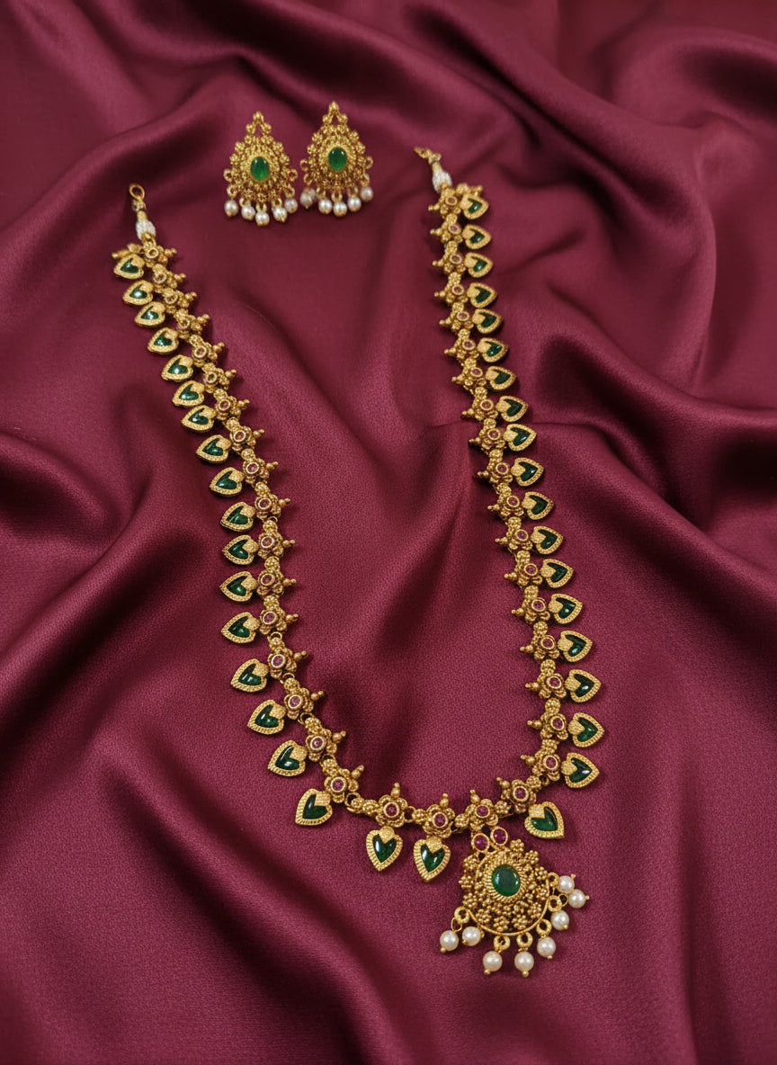 Traditional Palakka Long Necklace Set V2