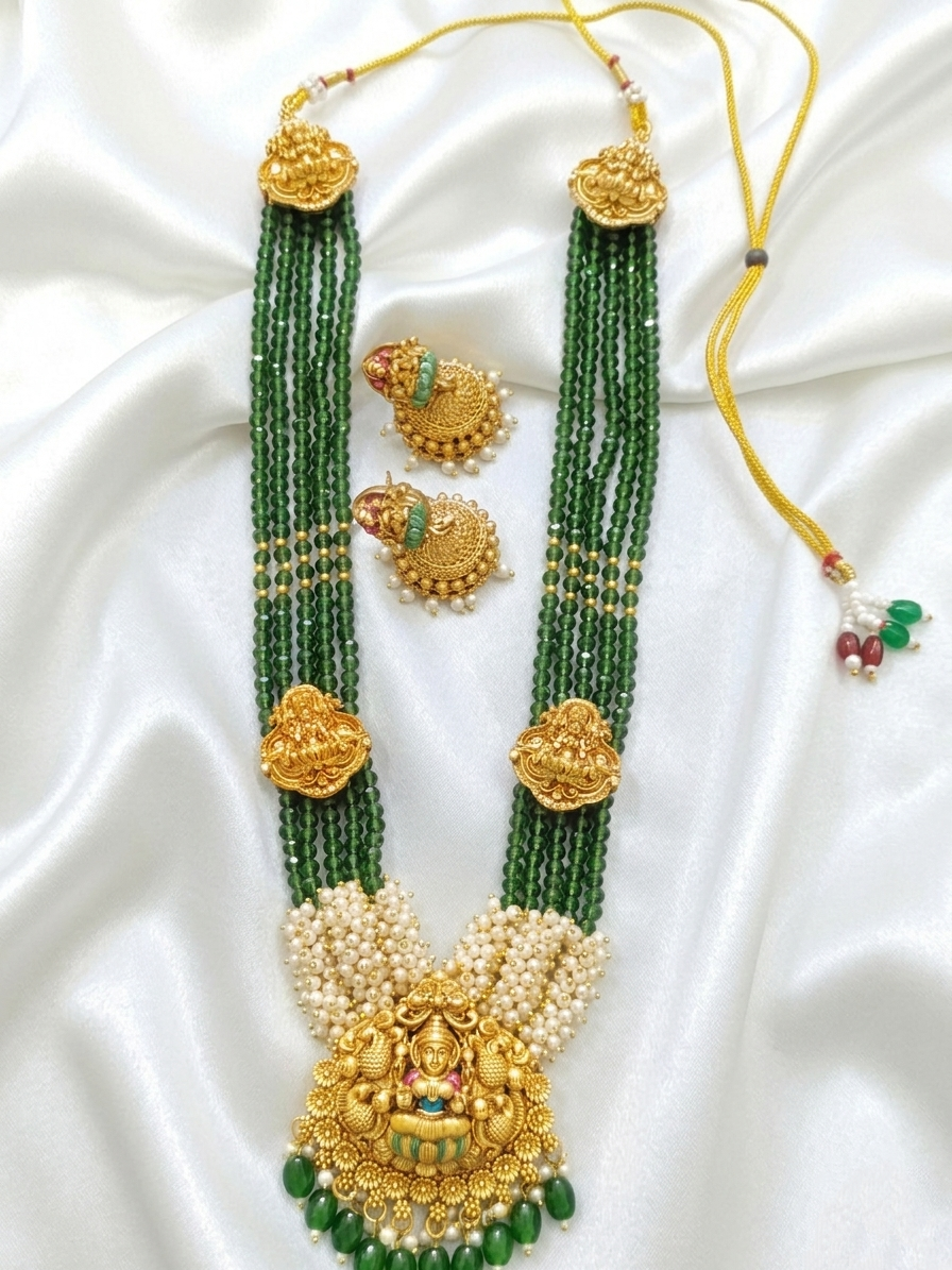 Royal Enamel Lakshmi Bead Long Necklace Set