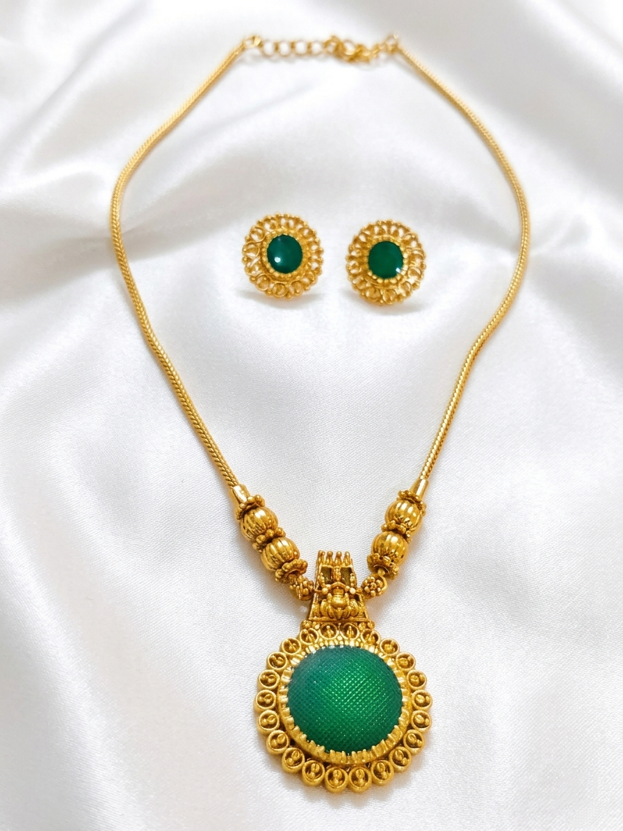 Low Budget Palakka Pendant Mid Long Necklace Set V3