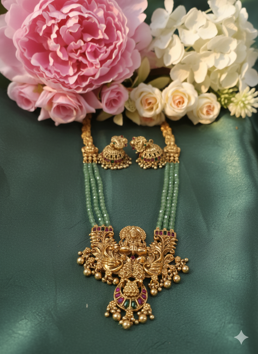 Lakshmi Pendant Necklace Set Mint Green V3