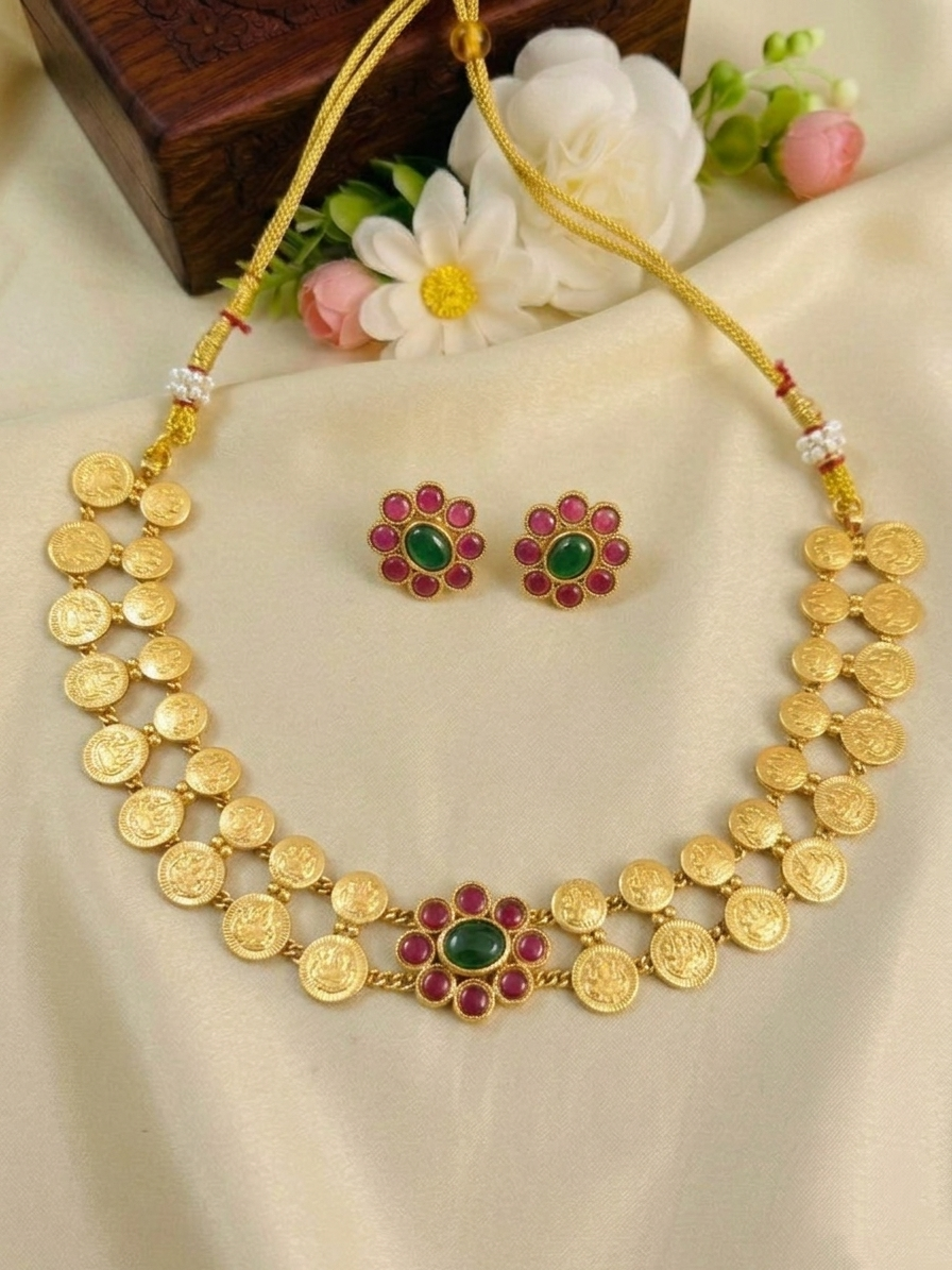 Lakshmi Coin Floral Necklace Set