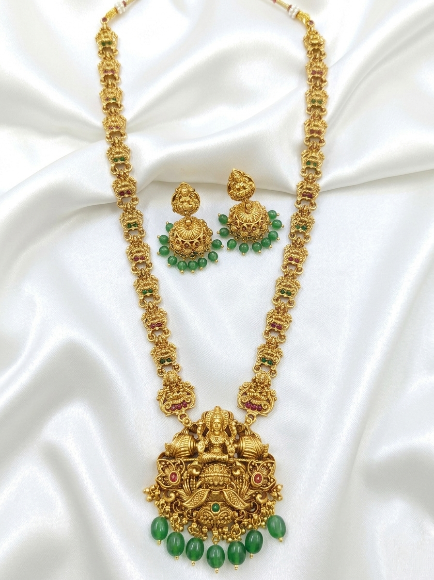 Lakshmi Pendant Long Necklace Set V10