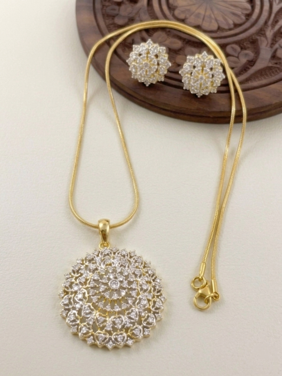 Diamond Replica Pendant Mid Long Necklace Set V5