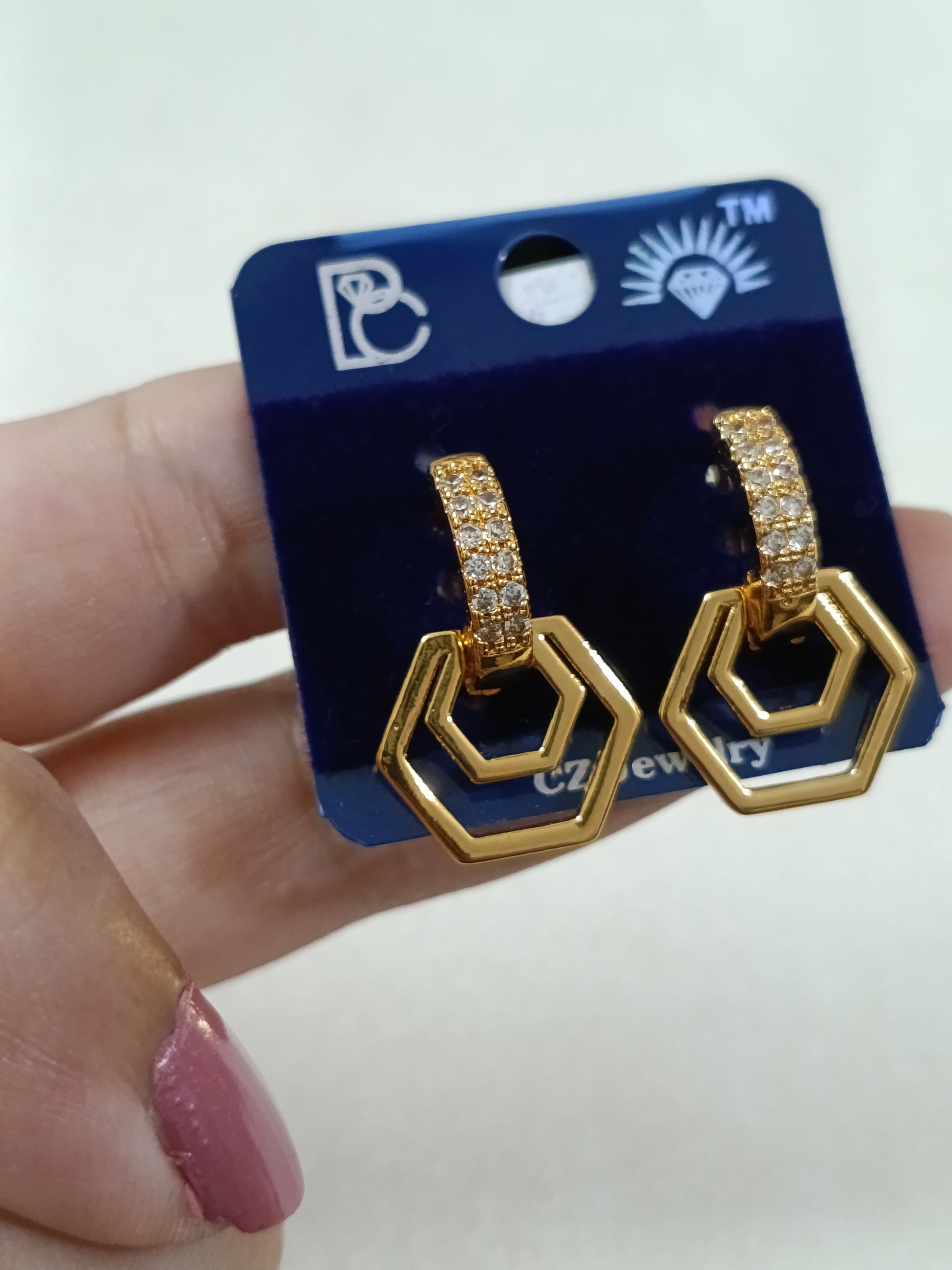 CZ Hexa Dangle Hoopz
