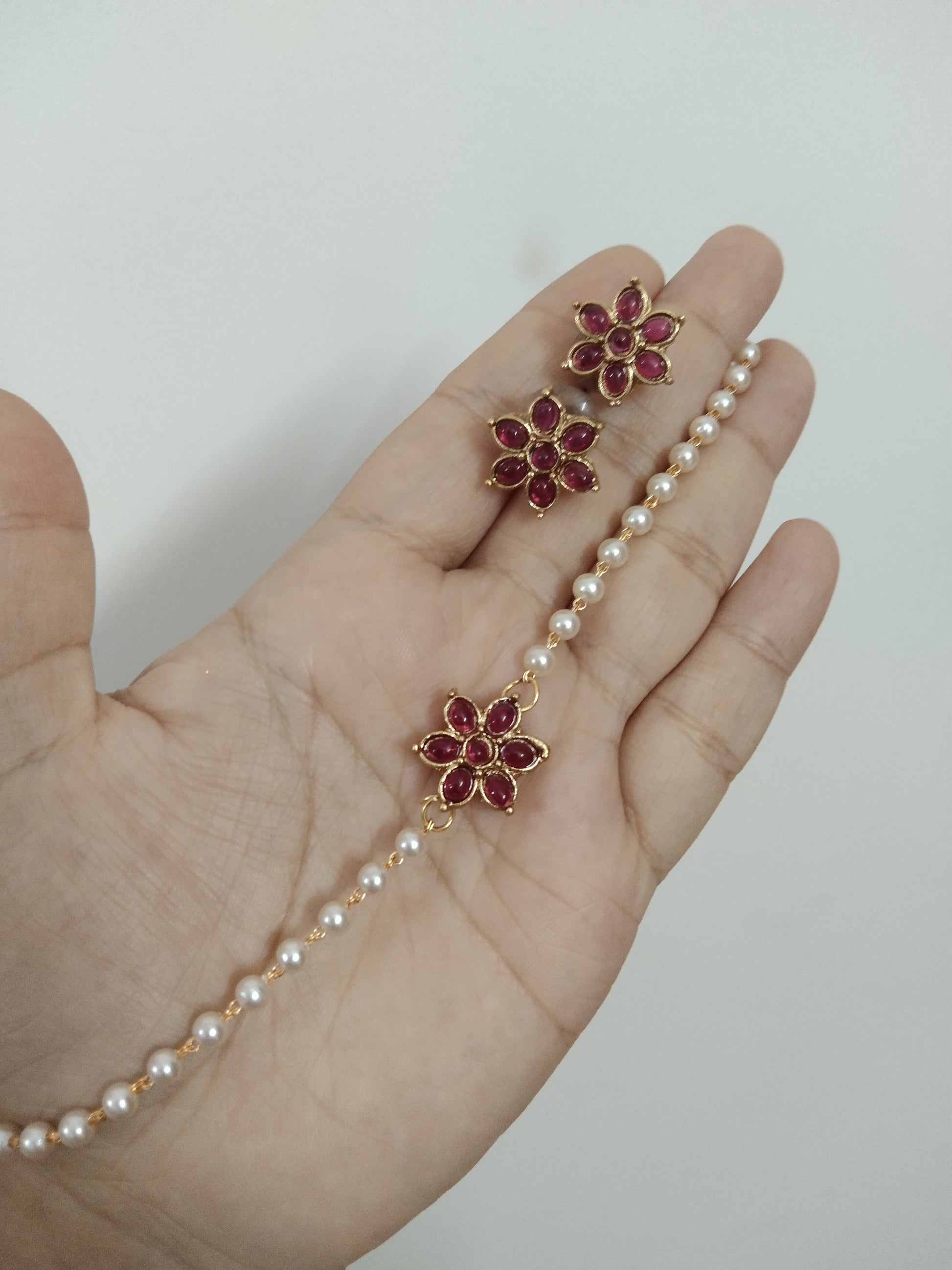 1 line Pearl Choker with Flower Pendant