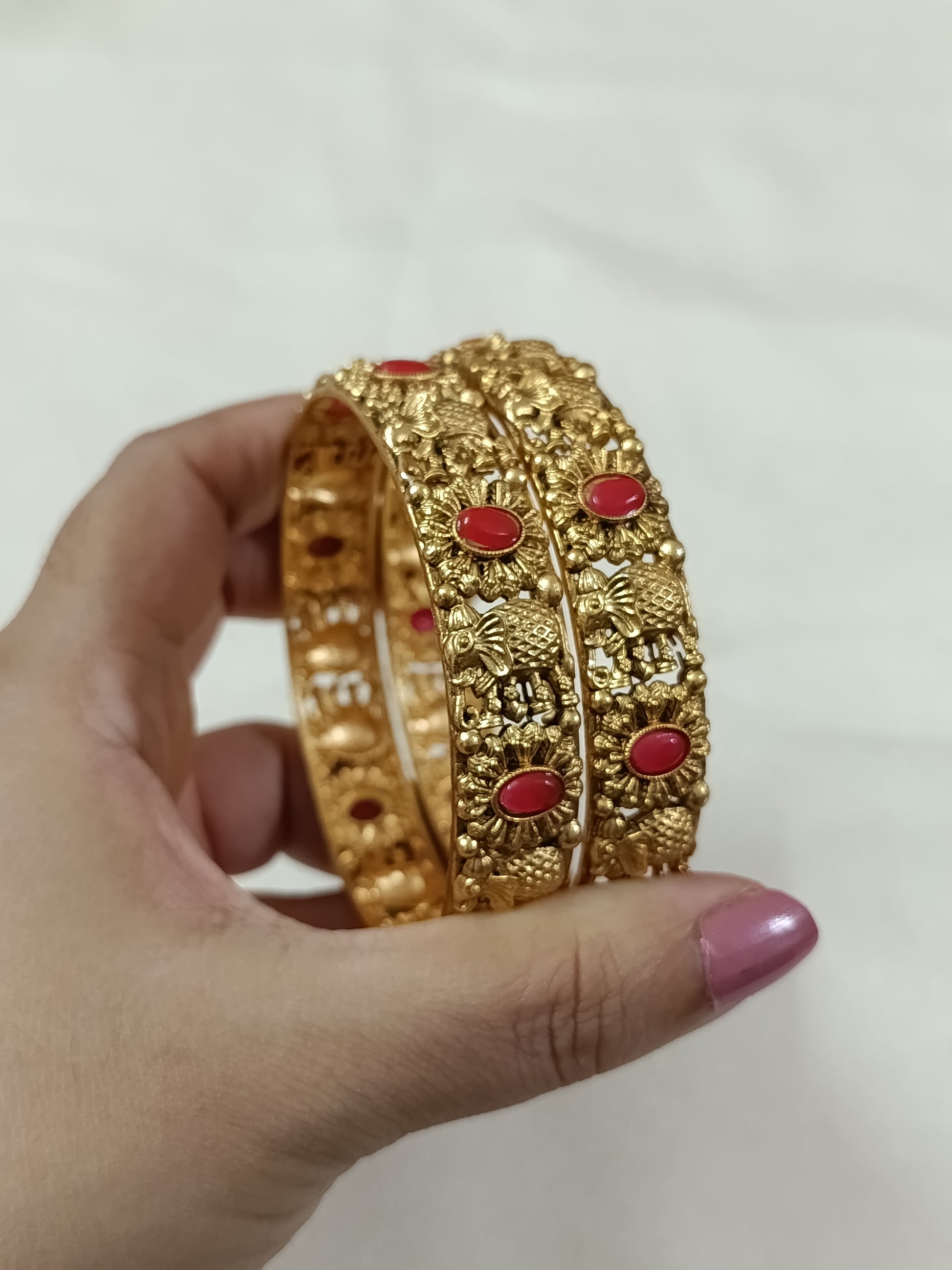 Coral Floral Bangle Set of 2