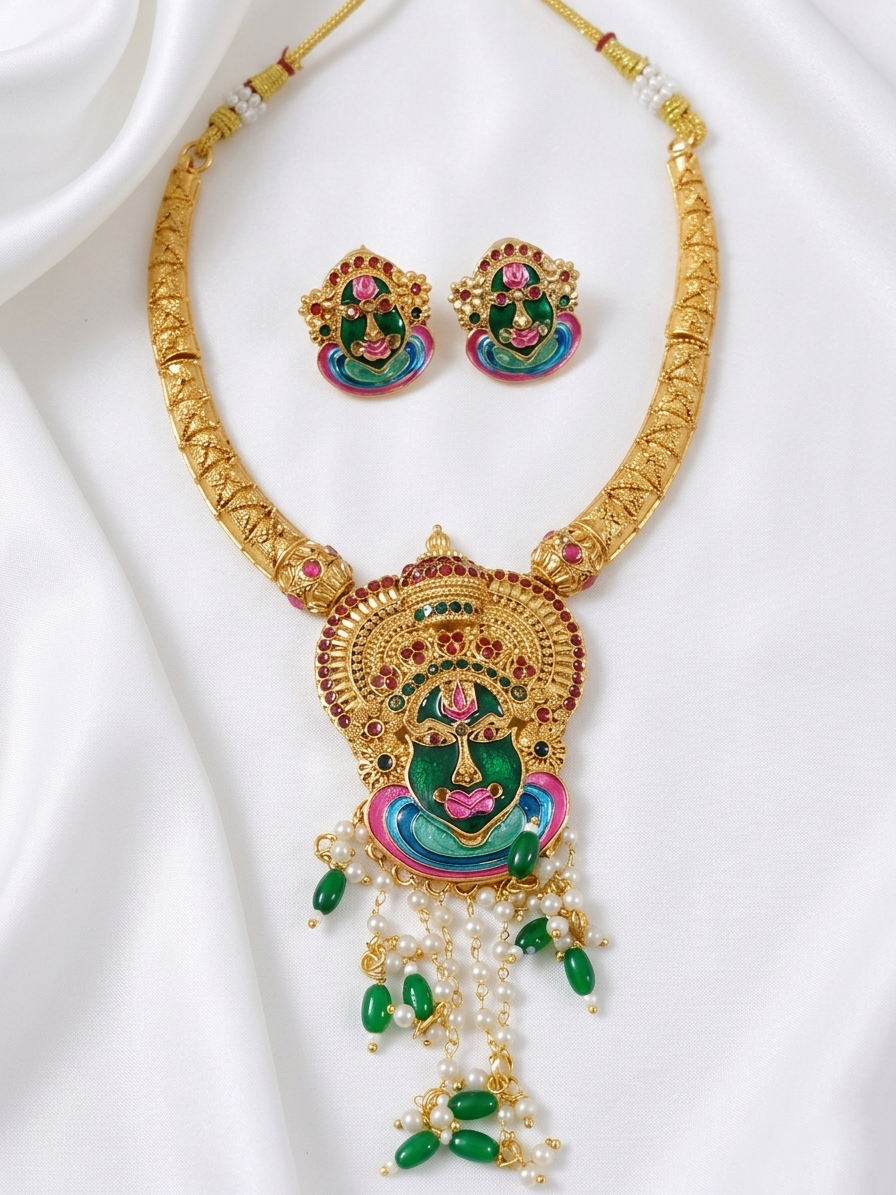 Matte Finish Enamel Kathakali Hasli Necklace Set