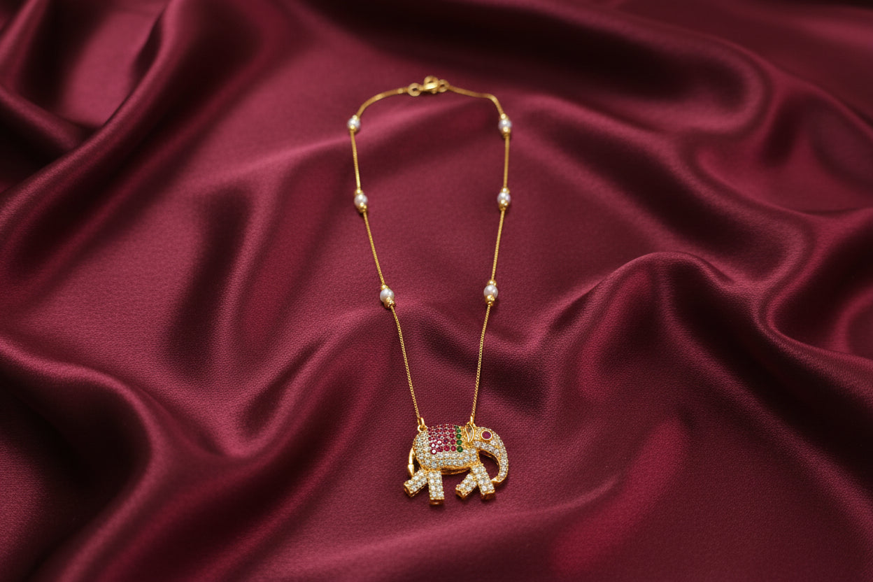 Micro Polish Elephant Pendant Necklace Set