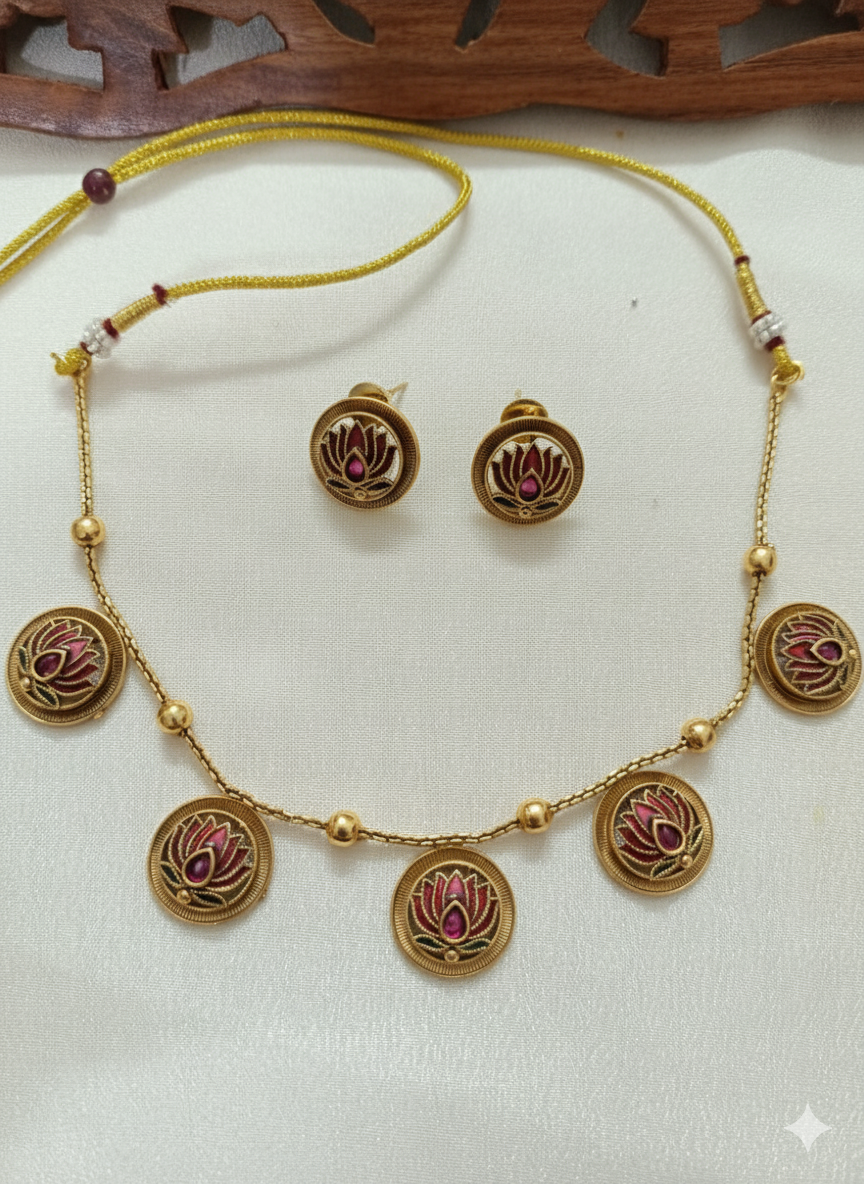 Meenakari Lotus Necklace Set