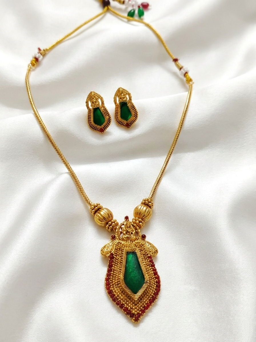 Traditional Matte Finish Nagapadam Pendant Necklace Set V1