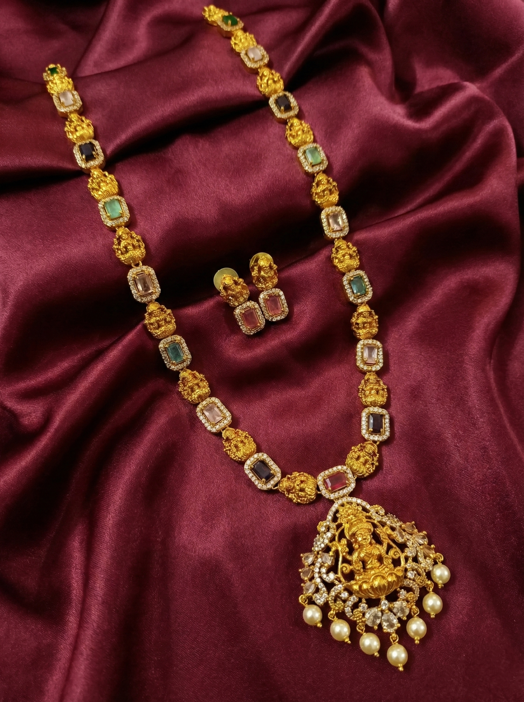 AD Lakshmi Pendant Long Necklace Set