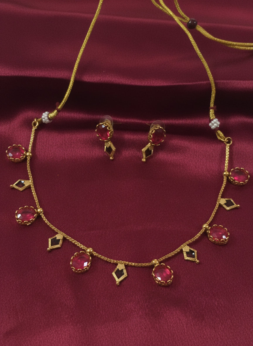 Fusion Palakka with AD Stone Necklace Set