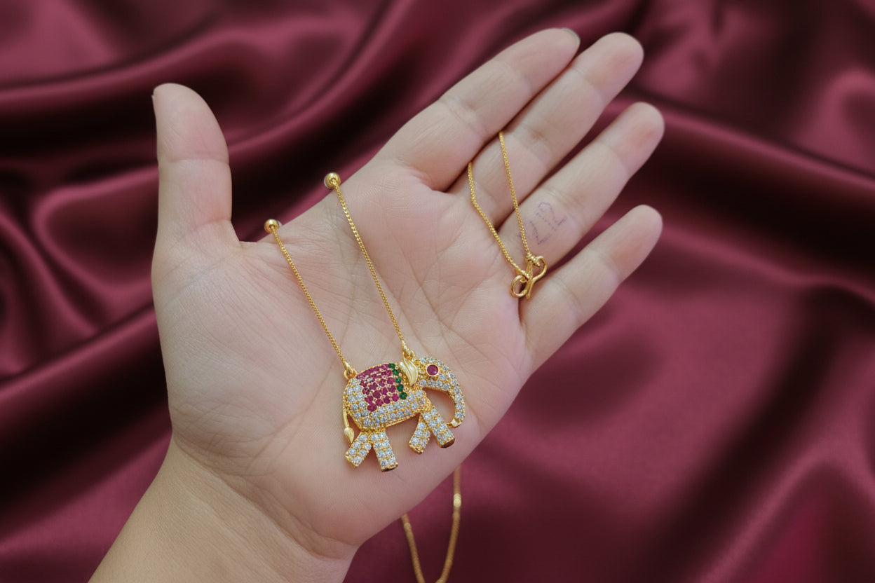 Micro Polish Elephant Pendant Necklace Set