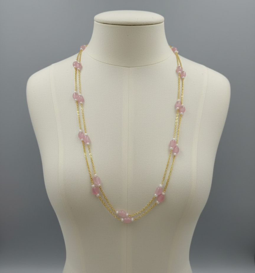 Rose Pearl Long  Necklace