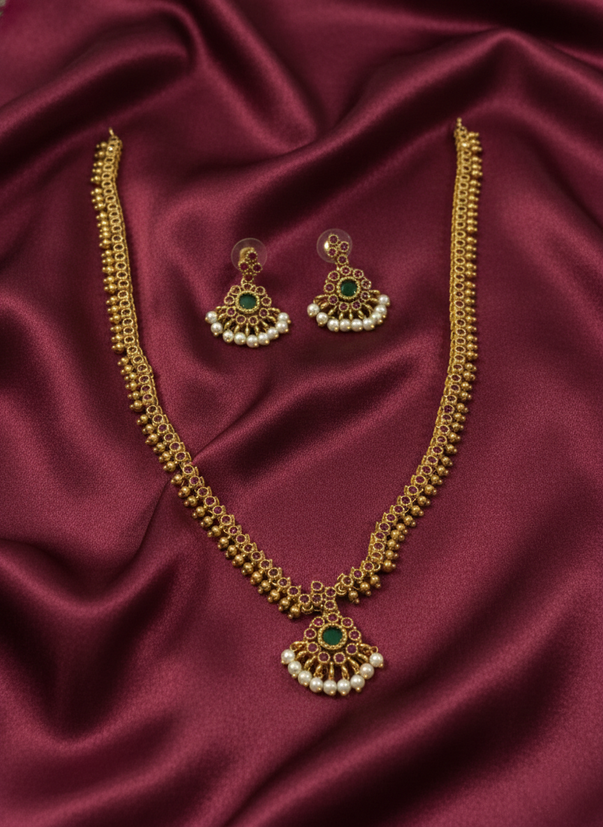 Traditional Kemp Stone Long Necklace Set