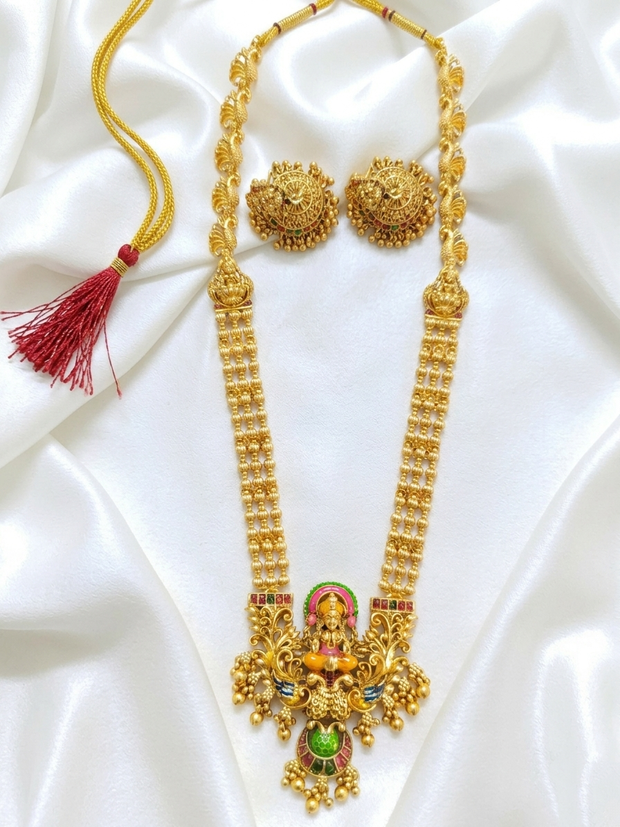 Enamel Lakshmi Long Necklace Set V13